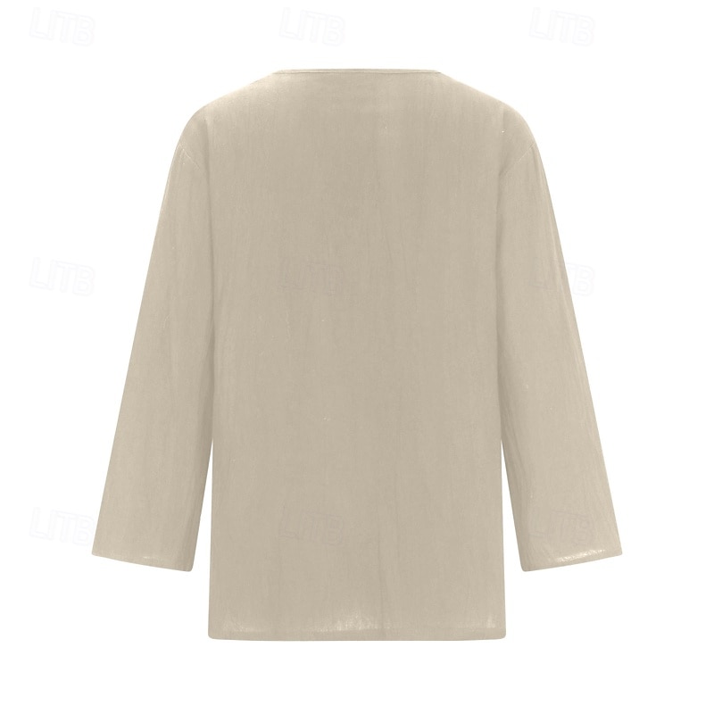Damen Bluse Baumwoll-Leinen-Hemden Einfach Basic Modern Dreiviertelarm V Ausschnitt Normale Oberteile Täglich Ferien Ausgehen Knöpfe Schwarz Weiß Rosa Braun Aprikose Sommer 2025 - $22.99 –P14