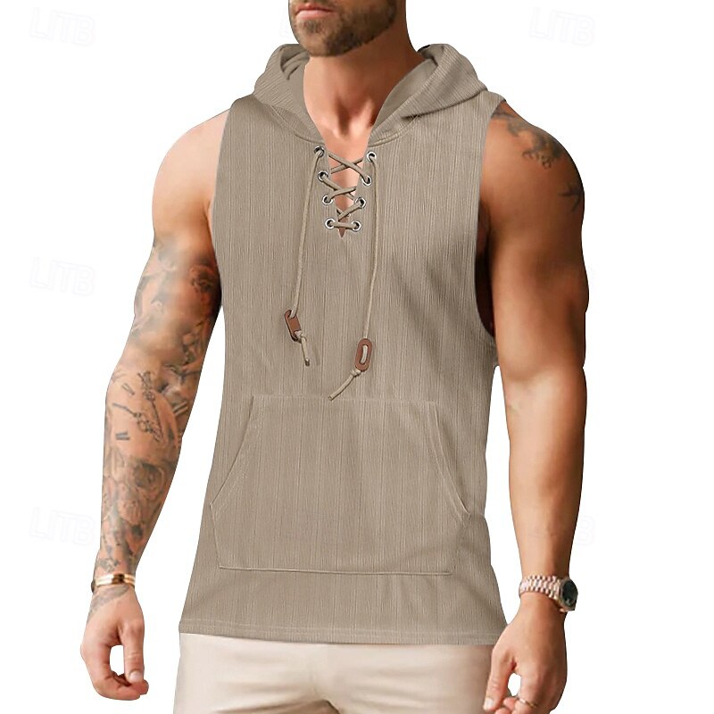 Herren Tank Top Weste Unterhemd Ärmelloses Shirt Ärmellos Mit Kapuze Sommer Einfach Mode Designer Urlaub Straße Ausgehen Schwarz Weiß Khaki Top T-Shirt für Herren 2025 - $18.99 –P1