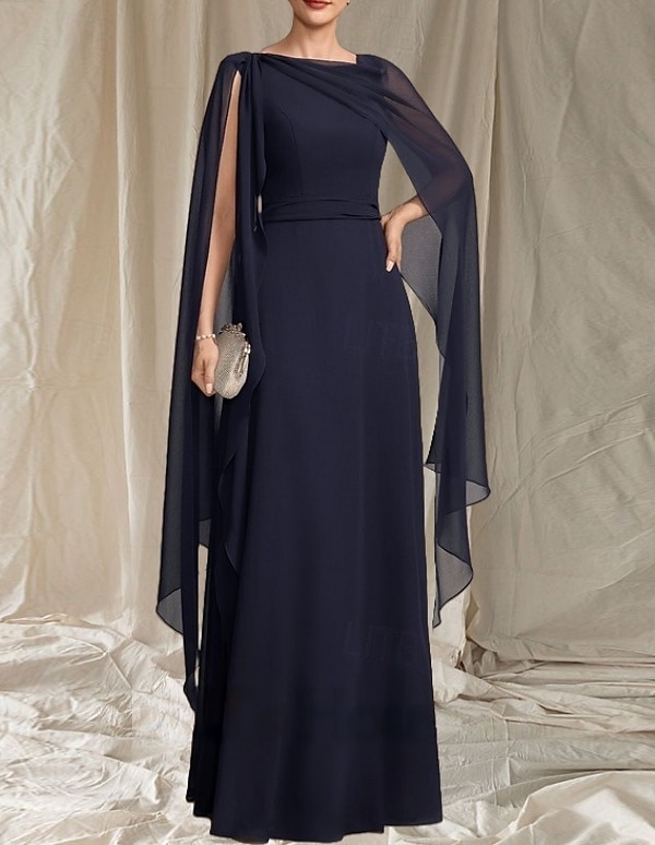 A-Linie Brautmutter Kleid Hochzeitsgast Elegant Rundhalsausschnitt Bod-Length Chiffon Ärmellos mit Sash  Band Rüschen Raffung 2025 - $147.99 –P3