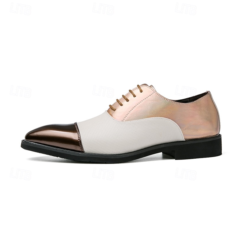 chaussures habillées bicolores pour hommes en bronze et crème avec design à lacets, embout élégant pour des événements formels élégants de 2025 ? $42.99 –P3