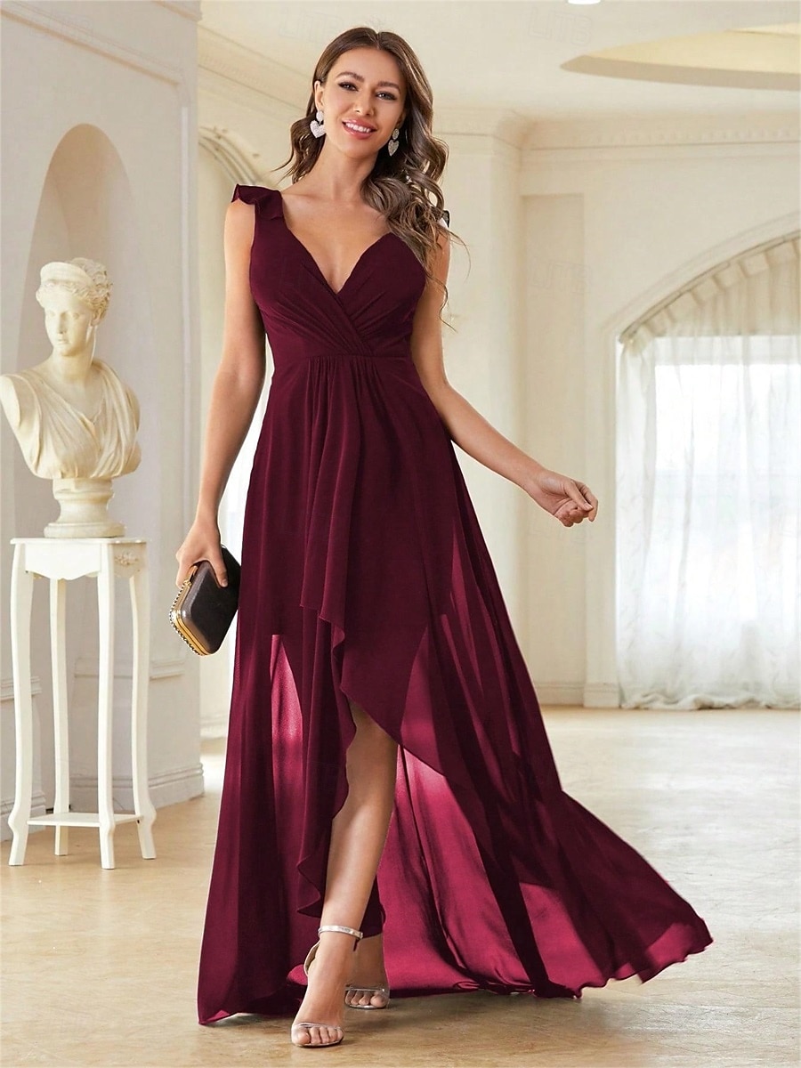 Robe Robe de Mère de Mariée  Élégant Fête Col en V Longueur au sol Chiffon Sans manches avec Plis 2025 de 2025 ? $79.99 –P30
