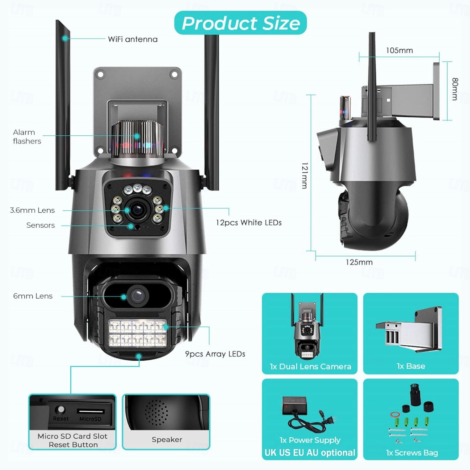 עדשה כפולה מצלמת אבטחה אלחוטית חיצונית ip66 1080p hd wifi ptz מצלמת ip מצלמת מעקב עם אודיו דו כיווני צבעי ראיית לילה זיהוי תנועה עבור google assistant  & אמזון אלכסה 2025 - $99.99 –P6