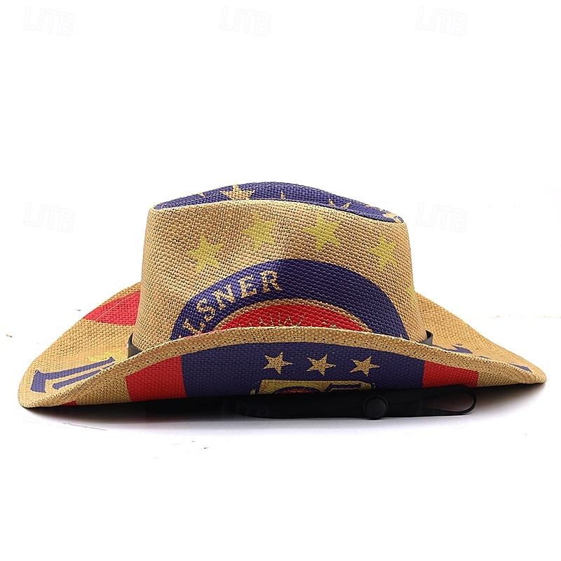 Per uomo Cappello da Sole Cappello da Cowboy Cappello Fedora Trilby Bianco Kaki Corda di paglia Stile Vintage Moda 18° Secolo Quotidiano Festa a Tema Bandiera Americana Protezione solare All'aperto del 2026 a $31.99 –P4