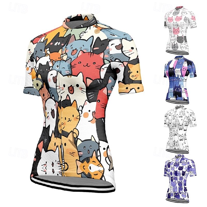 Mujer Maillot de Ciclismo Gato Manga Corta Bicicleta Camiseta Maillot con 3 bolsillos traseros MTB Bicicleta Montaña Secado rápido Diseño Anatómico Capilaridad Transpirable Deportes Negro Blanco 2026 - $23.99 –P1