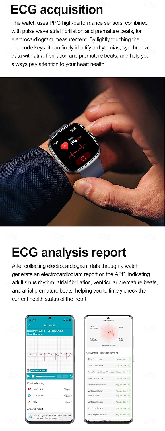 Smart Watch Blood Glucose ECG Blood Pressure Body Temperature Monitor Android iOS IP68 1.75 2025 - $69.99 –P4