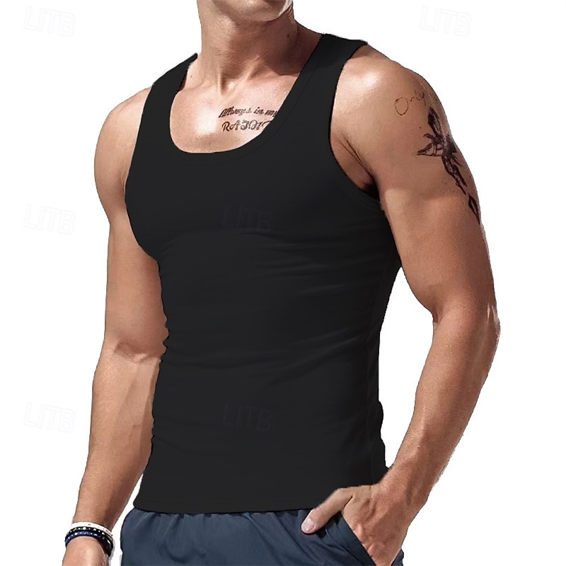 Homens Malha Íntima Top de colete Camiseta Interior camisa sem manga Sem Manga Gola Redonda Verão Tecido Moda Designer Básico Clássico Férias Rua Para Noite Preto Branco Vinho Top Tee para Homens de 2025 por $11.99 –P5