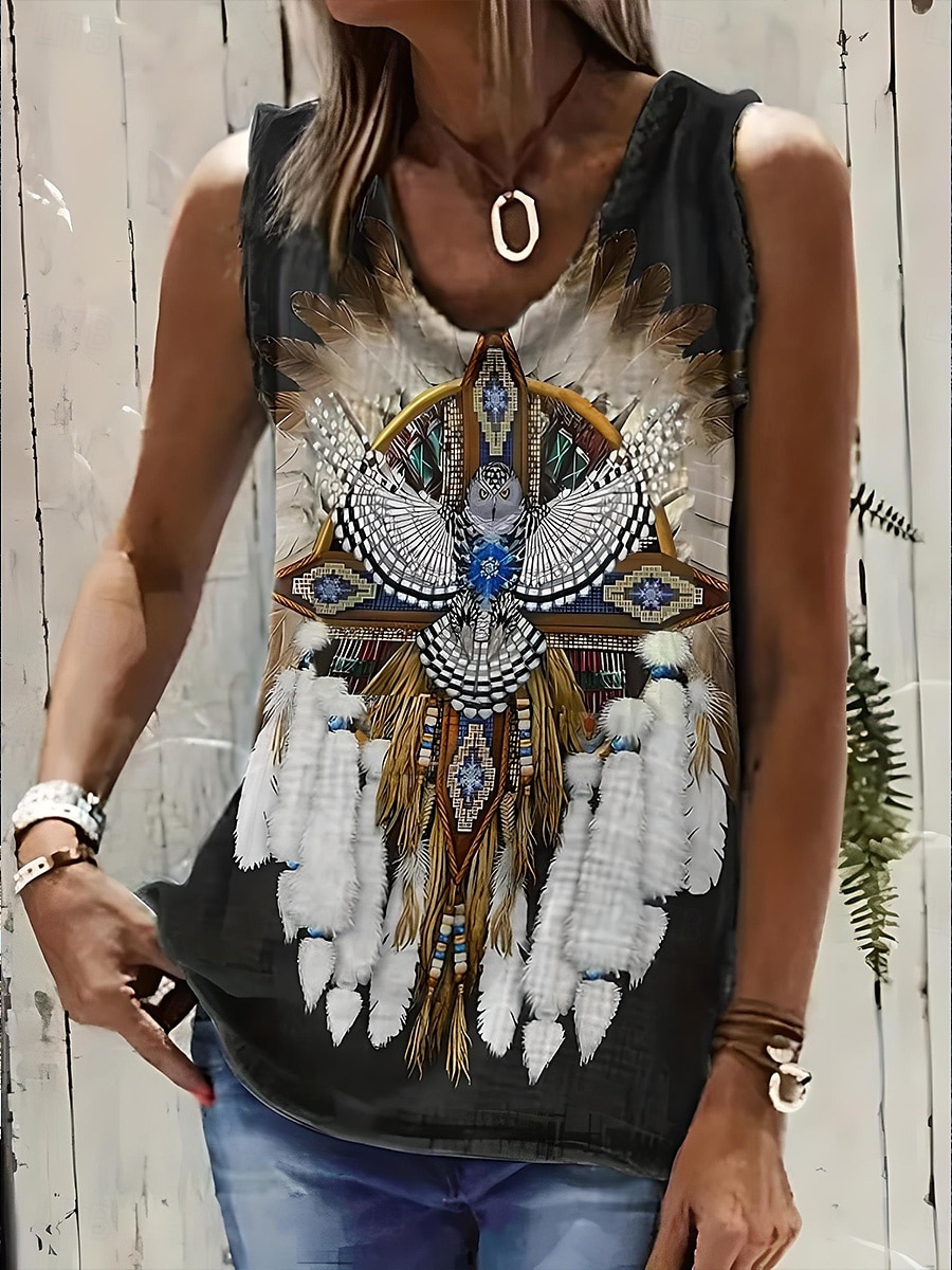 Camisola Regata Feminina Boho Regata Ocidental Regata Gráfica Animal Boêmia Vintage Casual Sem Mangas Decote U Tops Regulares Diários Férias Saindo Estampados Preto Caqui Cinza Verão de 2025 por $19.99 –P3