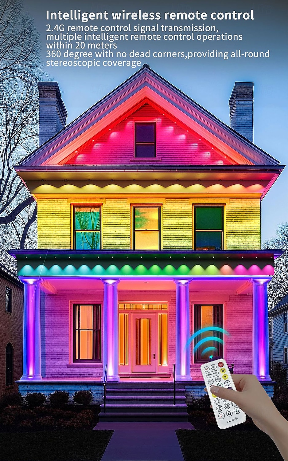 2025年 家のための恒久的な屋外ライト RGB 15m/10m LED ストリングライト 防水 スマート LED 軒先ライト アプリ付き &リモコンクリスマスパーティー、毎日のハロウィーン、すべての休日の装飾、家の屋根と庭の照明 コレクション – $67.99 –P2