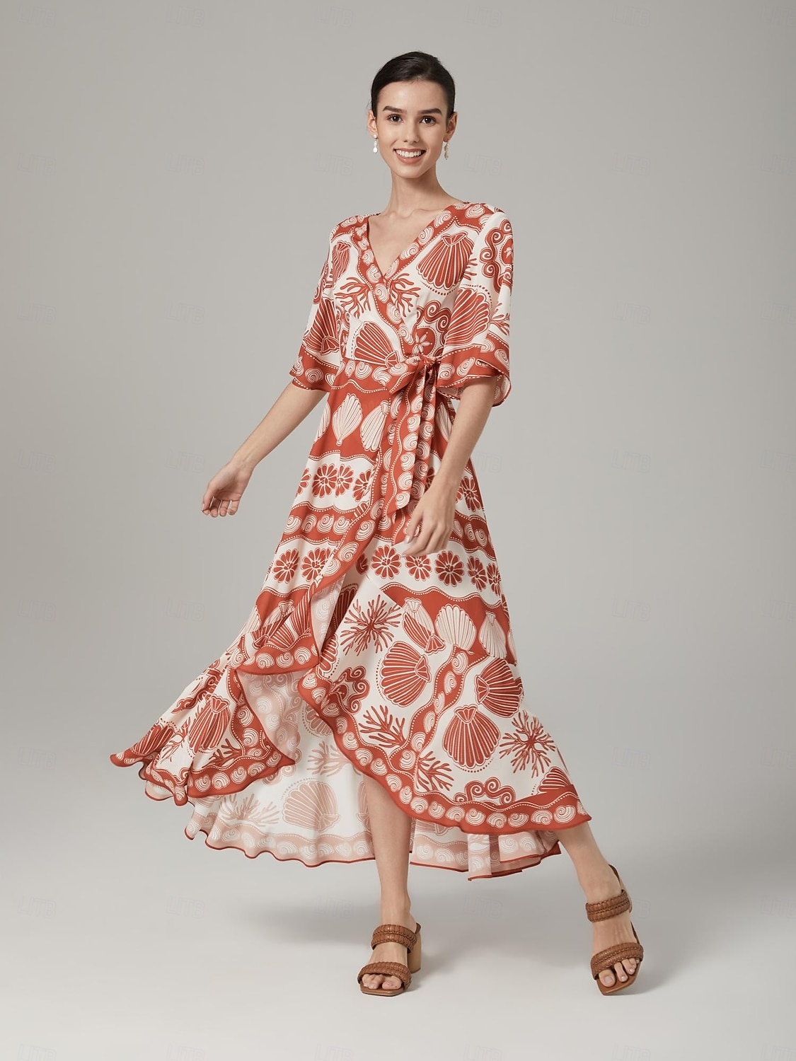 Per donna Abito in Raso Abito Lungo Maxi Abito Arancione Nodo frontale Vacanza XS S M del 2025 a $71.99 –P5