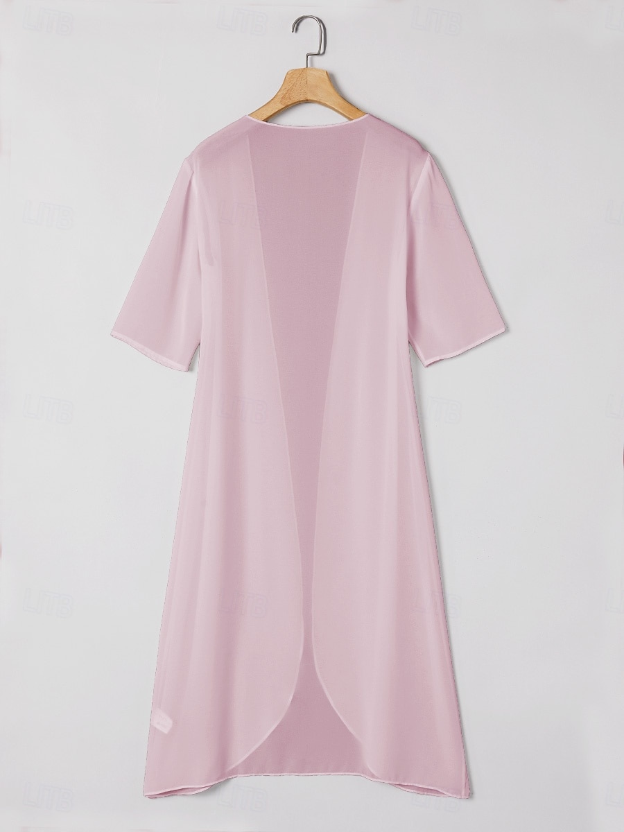 Damen Chiffon Überwurfjacke einfarbig elegant stylisch Halbarm Salbeigrün Sommer Frühling 2025 - $29.99 –P2