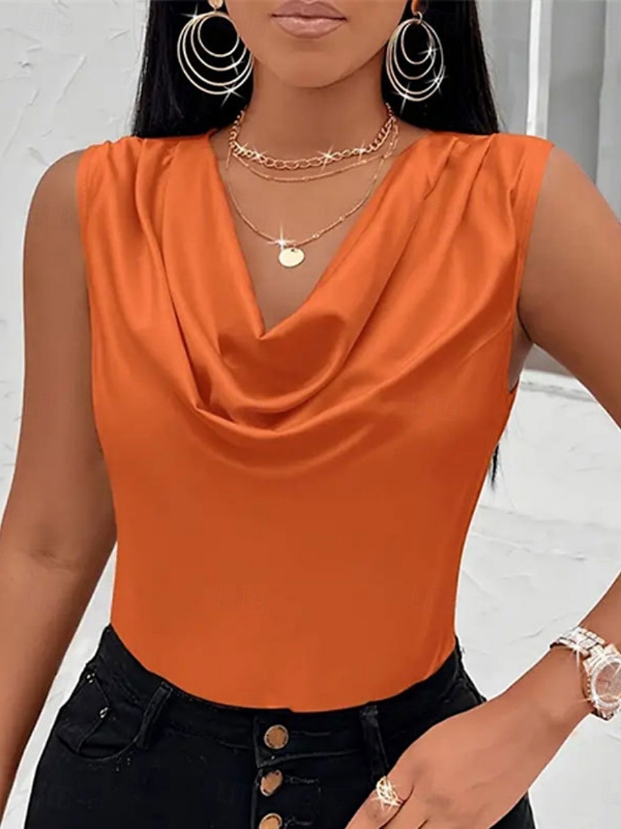 Per donna Canotta Semplice Elegante Moderno Senza Maniche Scollo a Cascata Top Regolari Quotidiano Ferie Nero Rosa Arancione Albicocca Estate del 2025 a $15.49 –P3