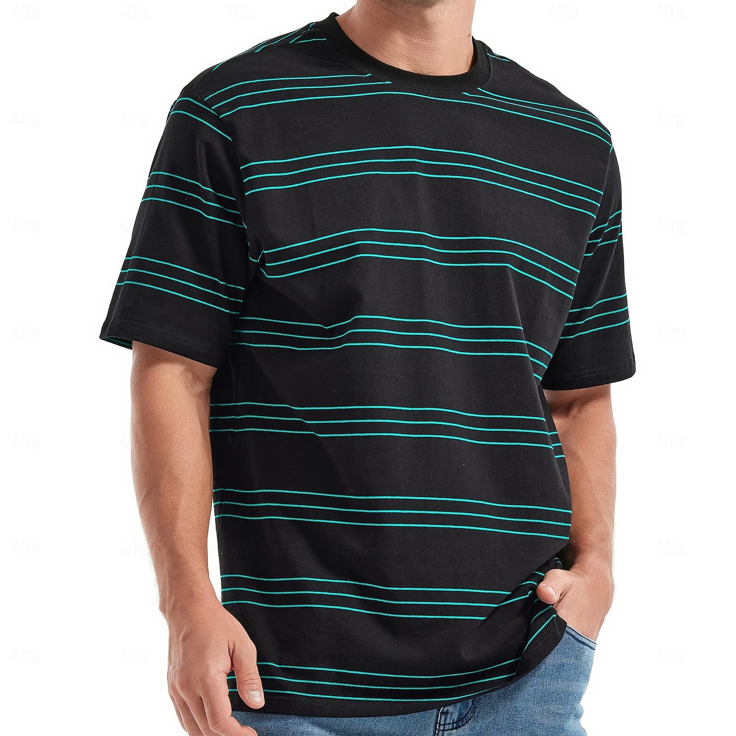 Men's Tee Tee Top Short Sleeve Crewneck Spring &  Fall Stripes Fashion Designer Color Block Vacation Street Going out Black Dark Gray Green Top Tee for Men 2025 - $12.49 –P3