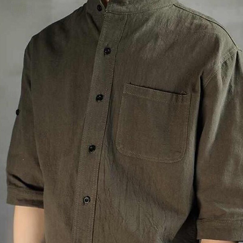 Per uomo Camicia in cotone e lino Semplice Vacanza Nero Bianco Verde Mezza Manica Colletto alla coreana Estate Abbigliamento Bottonato del 2025 a $25.99 –P7