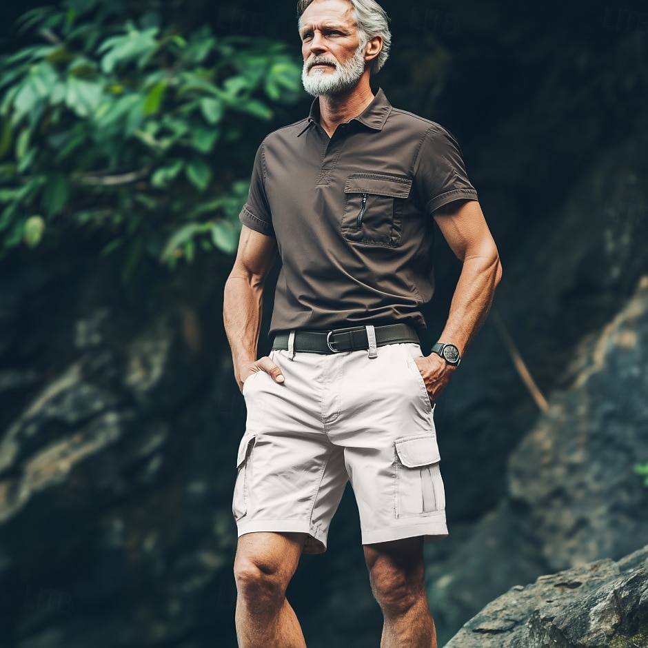 Men's Cargo Shorts Shorts Bermuda shorts Casual Shorts Multi Pocket Straight Leg Plain Comfort Wearable Knee Length Outdoor Casual Camping & Hiking Fashion Streetwear Black Green Micro-elastic 2025 - $27.99 –P8