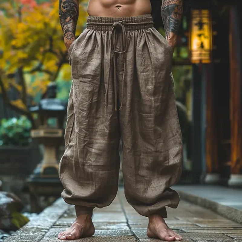 Herren Leinenhosen Hose Sommerhose Baggy-Hosen Kordelzug Elastischer Bund Weites Bein Einfach Komfort Atmungsaktiv Volle Länge Outdoor Yoga Fitnessstudio Mode Retro Vintage hellkaffee Mikroelastisch 2026 - $26.99 –P5