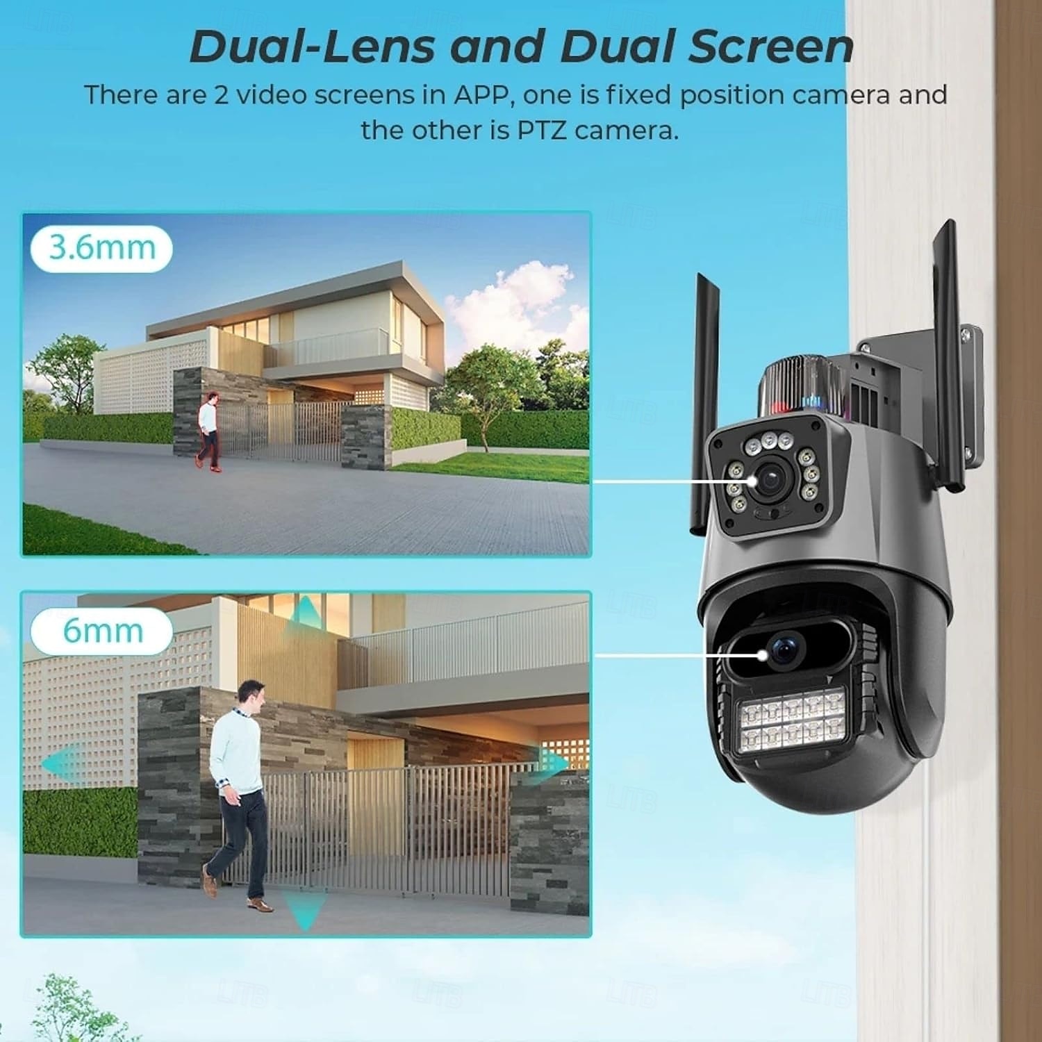 עדשה כפולה מצלמת אבטחה אלחוטית חיצונית ip66 1080p hd wifi ptz מצלמת ip מצלמת מעקב עם אודיו דו כיווני צבעי ראיית לילה זיהוי תנועה עבור google assistant  & אמזון אלכסה 2025 - $99.99 –P2