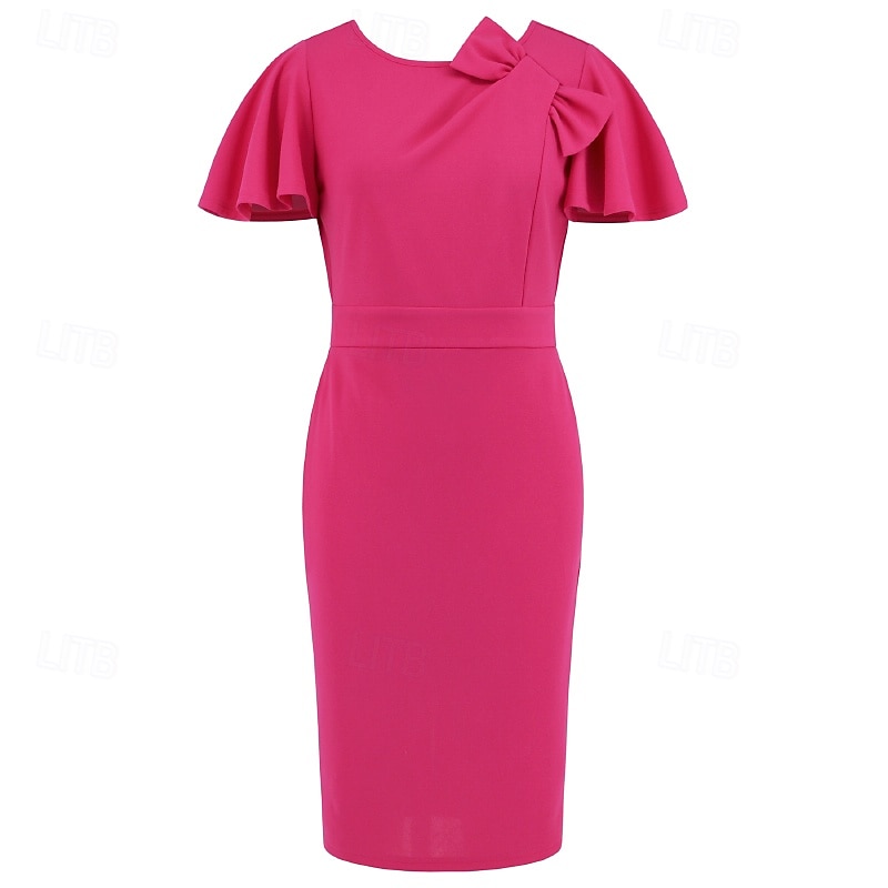 Femmes Robe Midi Robe de Cocktail Robe fourreau Mode Extérieur Date Fête du thé Coupe régulière Uni Manche Courte Col ras du cou Noir Vert Rose rouge Été de 2025 ? $27.99 –P5