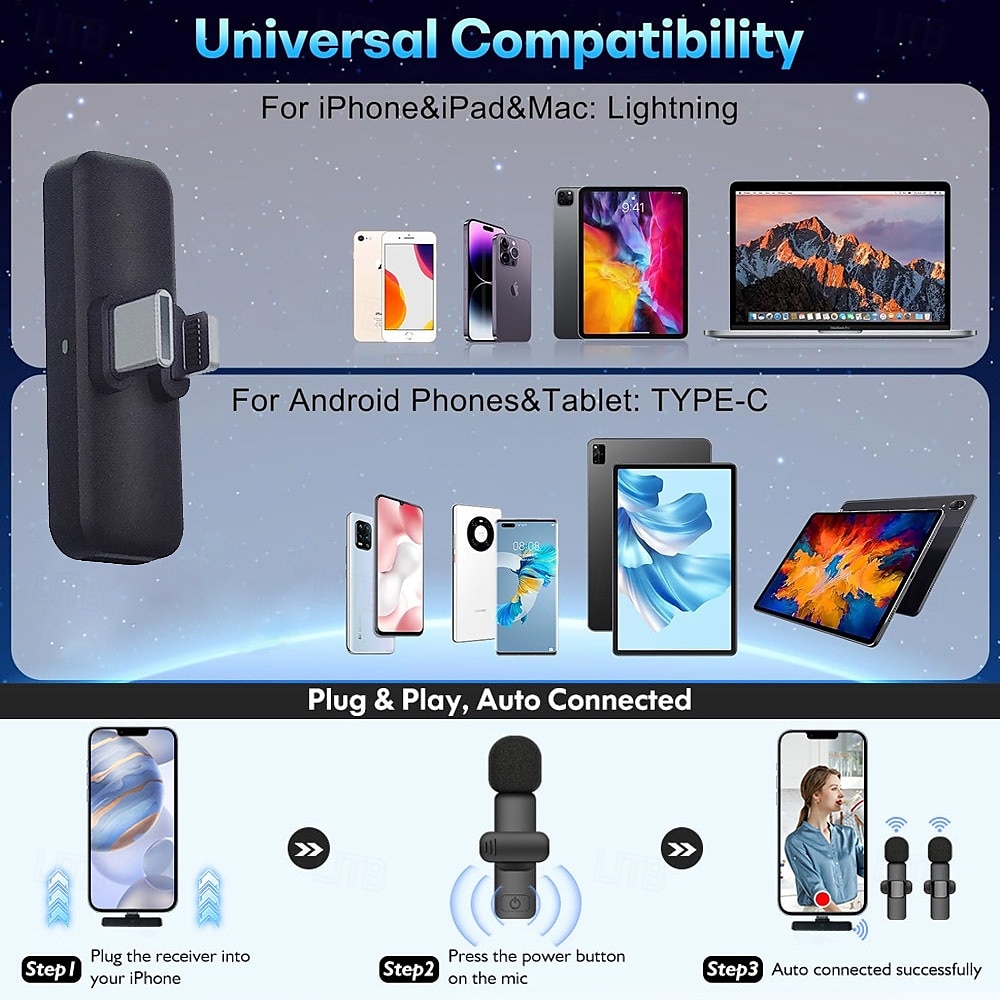 trådløs lavalier mikrofon bluetooth lapel telefon mikrofon for videoopptak - mini klipp på mikrofoner for iphone  & android 2025 - $38.99 –P3