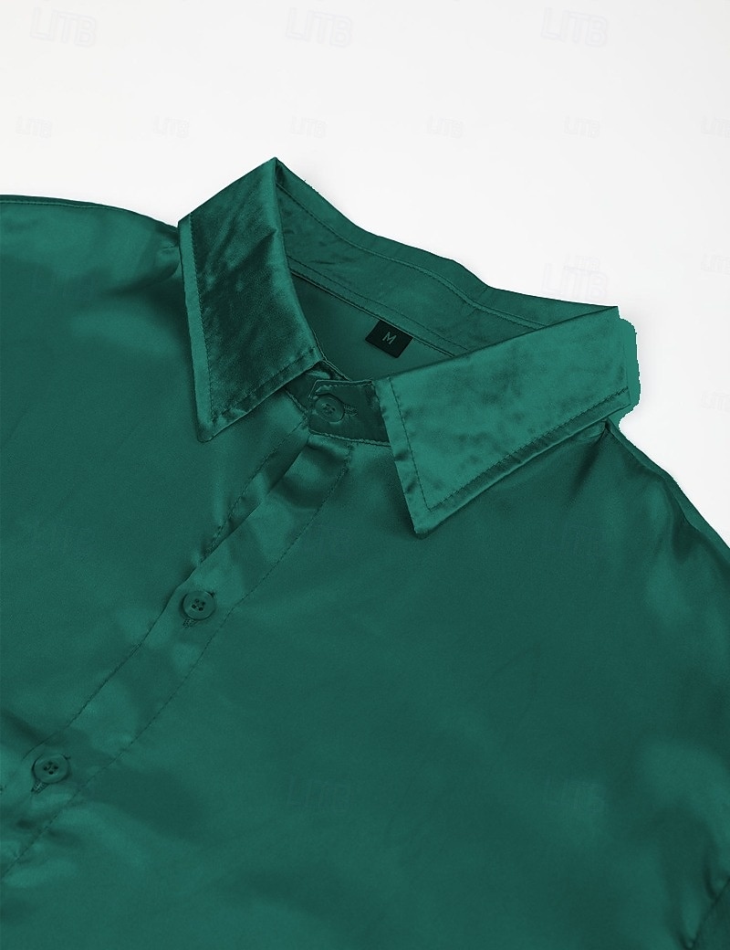 Herren Hemd Satinhemd Lässiges Hemd Knopfhemd Glatt Hochzeit Urlaub Schwarz Weiß Wein Königliches Blau Langarm Kargen Frühling & Herbst Bekleidung 2025 - $25.99 –P6