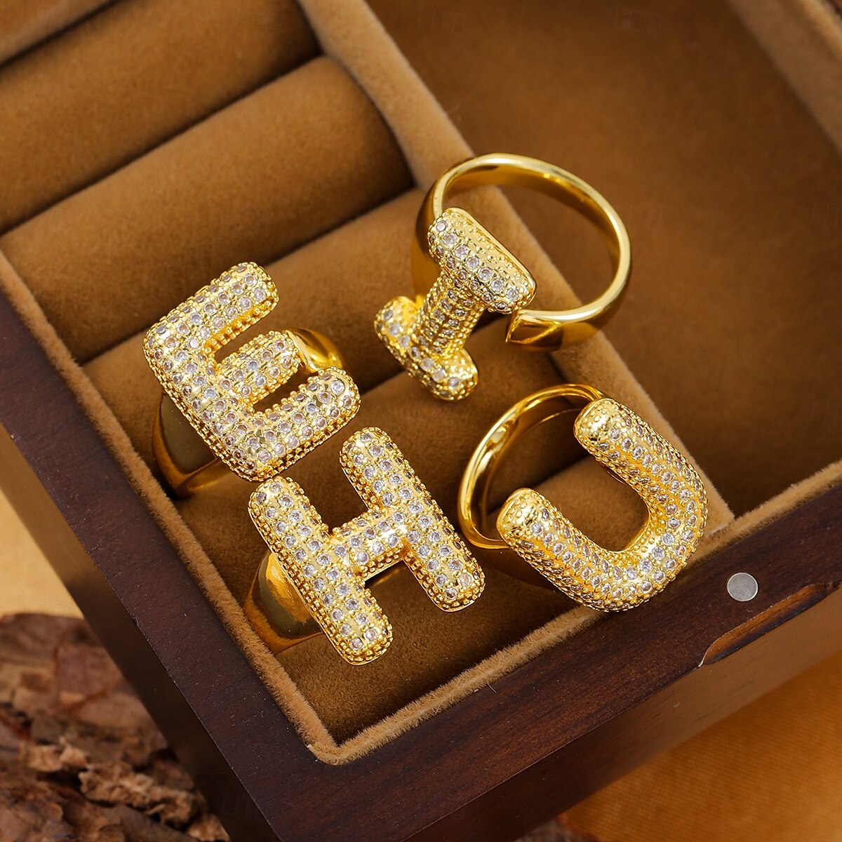 Personalized Letter Ring, Gift for Mom, 18K Gold Plated Adjustable Ring, Copper with Zircon, Open Band Initial Ring, Elegant and Stylish Jewelry for Women 2025 - AU $6.89 –P9