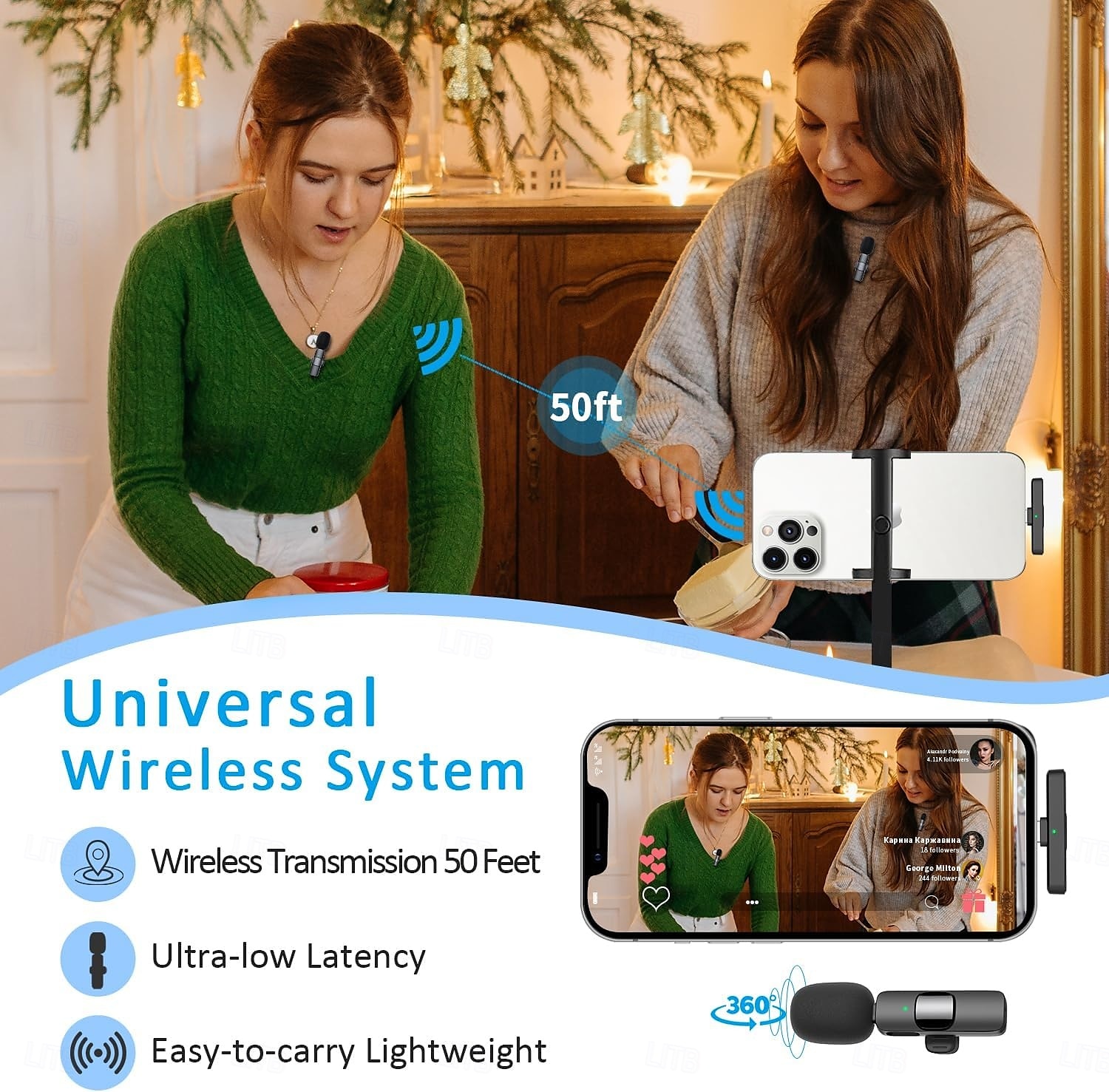 trådløs lavalier mikrofon bluetooth lapel telefon mikrofon for videoopptak - mini klipp på mikrofoner for iphone  & android 2025 - $38.99 –P5