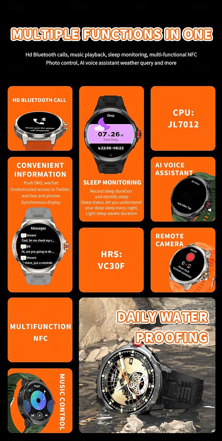 696 SK50 Smartklokke 1.93 tommers Smartklokke blåtann Skritteller Samtalepåminnelse Søvnmonitor Kompatibel med Android iOS Dame Herre Håndfri bruk Meldingspåminnelse IP 67 52mm urkasse 2025 - $59.99 –P11