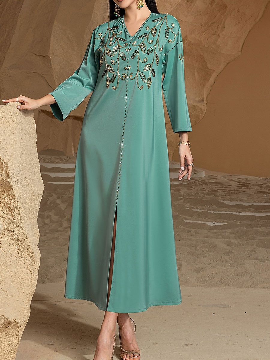 Kleid Brautmutterkleid Elegant Party Bateau-Ausschnitt Bodenlang Polyester Langarm mit Perlenstickerei 2025 2025 - $89.99 –P4
