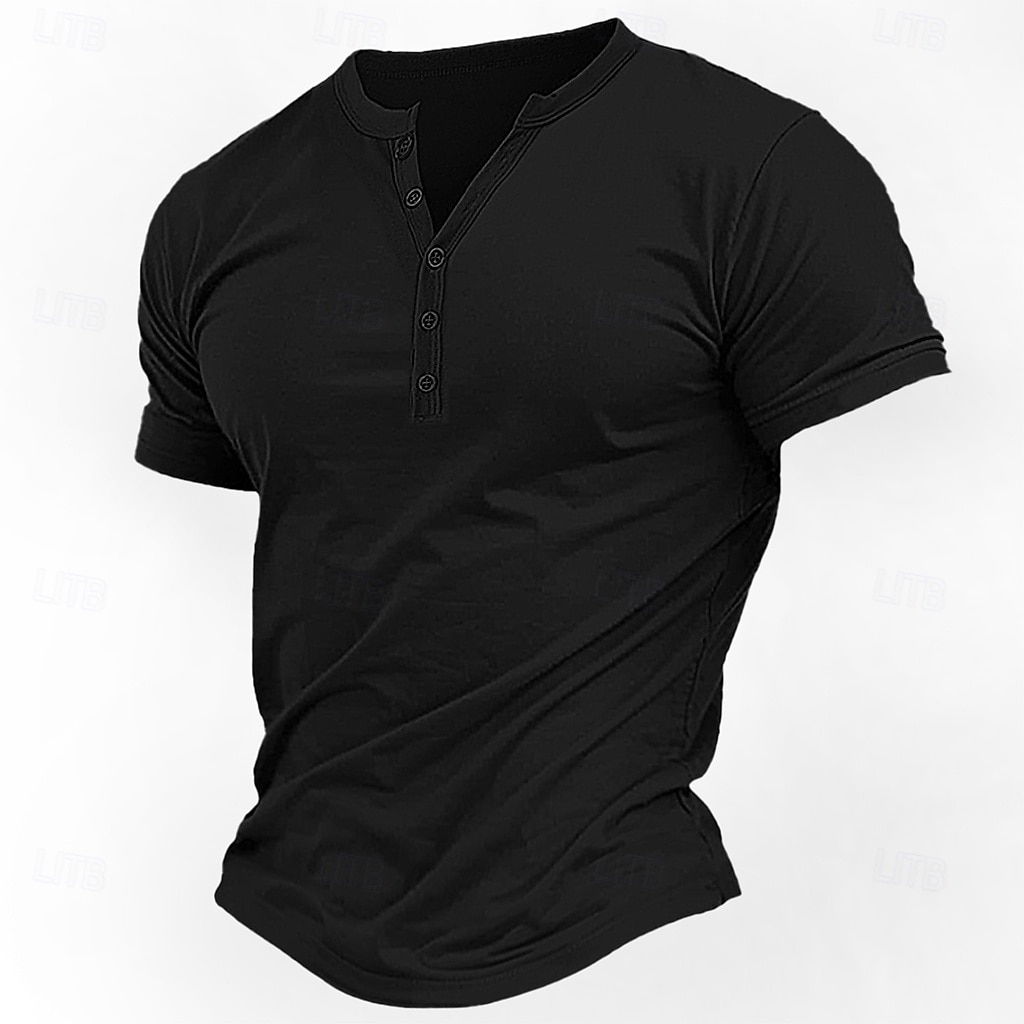 Pánské Tričko Tričko Henley Tričko Top Krátké rukávy Bez vzoru Módní Základní Knoflíky Do V Dovolená ulice Jdeme ven Léto Bílá Námořnická modř Hnědá Tričko Henley 2025 - $17.99 –P8