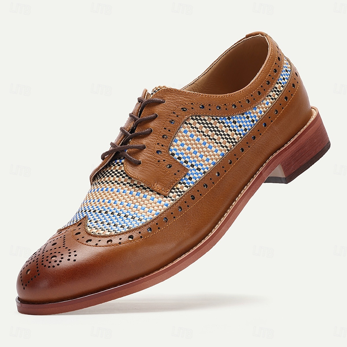 heren brogue oxfords van imitatieleer met blauwe nylon geweven inzetstukken - zakelijke vrijetijdskleding 2025 - $54.99 –P4