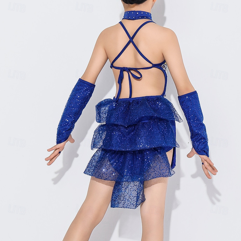 Latinské tance Šaty Třásně Čistá Barva Barevně dělené Dívčí Výkon Trénink Bez rukávů Polyester 2025 - $34.99 –P1