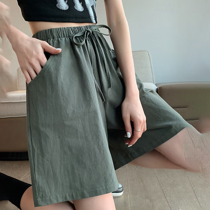 Per donna Finto cotone e lino Shorts Pantaloni Eleganti Pantaloncini Estivi Moda Corto Naturale Semplice Tasca Design con Coulisse Elastica All'aperto Confortevole All'aperto Vacanza Rosso Verde del 2026 a $11.49 –P16
