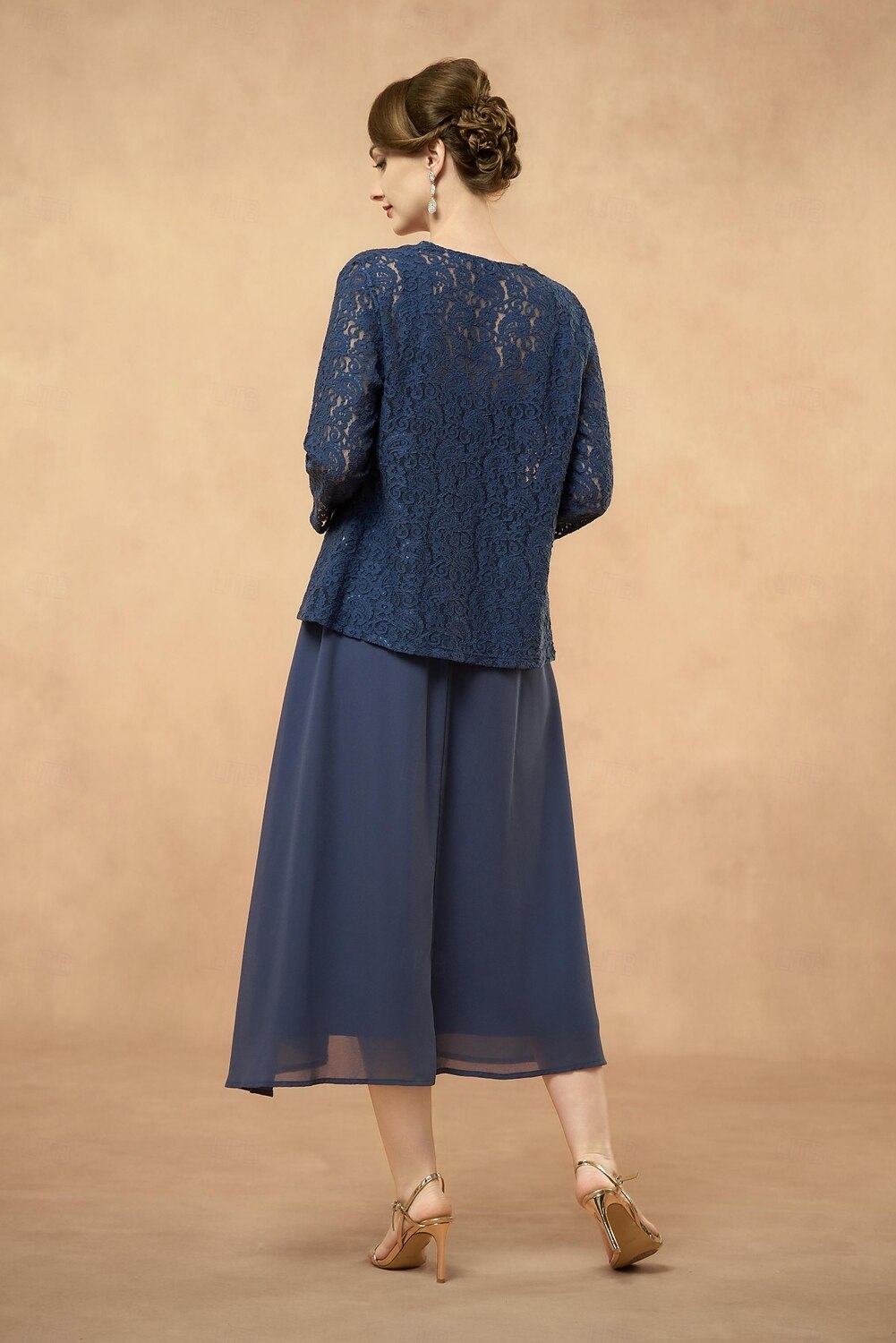 abito da sposa a trapezio in 3 pezzi per la madre della sposa, elegante, scollo quadrato, lunghezza al pavimento, pizzo floreale, manica a 3/4, tinta unita 2025 del 2025 a $69.99 -P6
