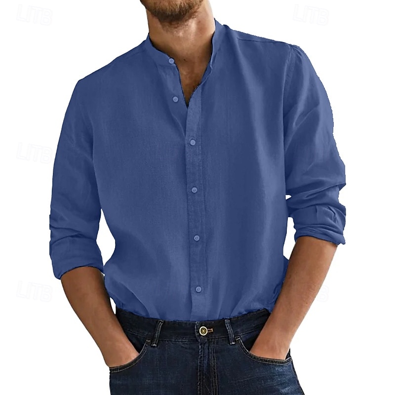 Per uomo Camicia Camicia con colletto alla coreana Camicia Estiva Abbigliamento da spiaggia Camicia casual Camicia con Bottoni Tinta unica Vacanza Crociera Nero Bianco Rosa Arancione Manica Lunga del 2025 a $23.99 –P1