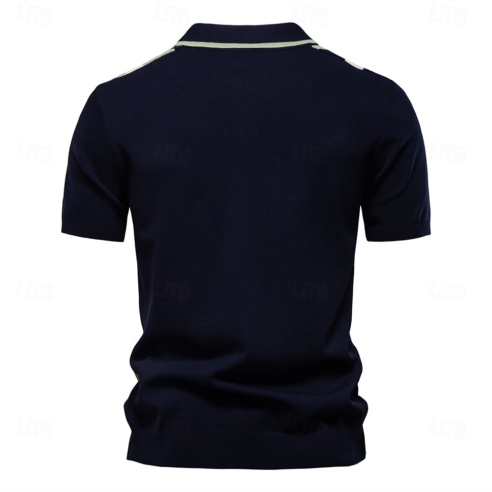 Men's Polo Knit Polo Sweater Formal Work Turndown Short Sleeve Striped Vertical Stripes Stripe Buttons Spring Black Khaki Polo 2026 - $29.99 –P2