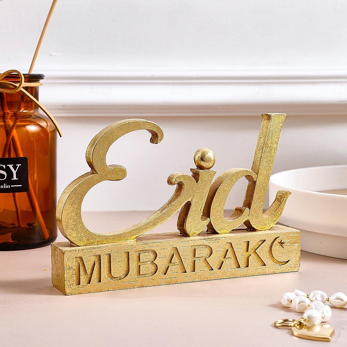 Ramadan Letter Decoration Figurine, Resin Antique-Style Craft, Muslim Festival Celebration Gift, Perfect for Eid al-Fitr & Eid al-Adha, Cute Gift for Parties, Gatherings, and Home Decor 2025 - $11.99 –P4