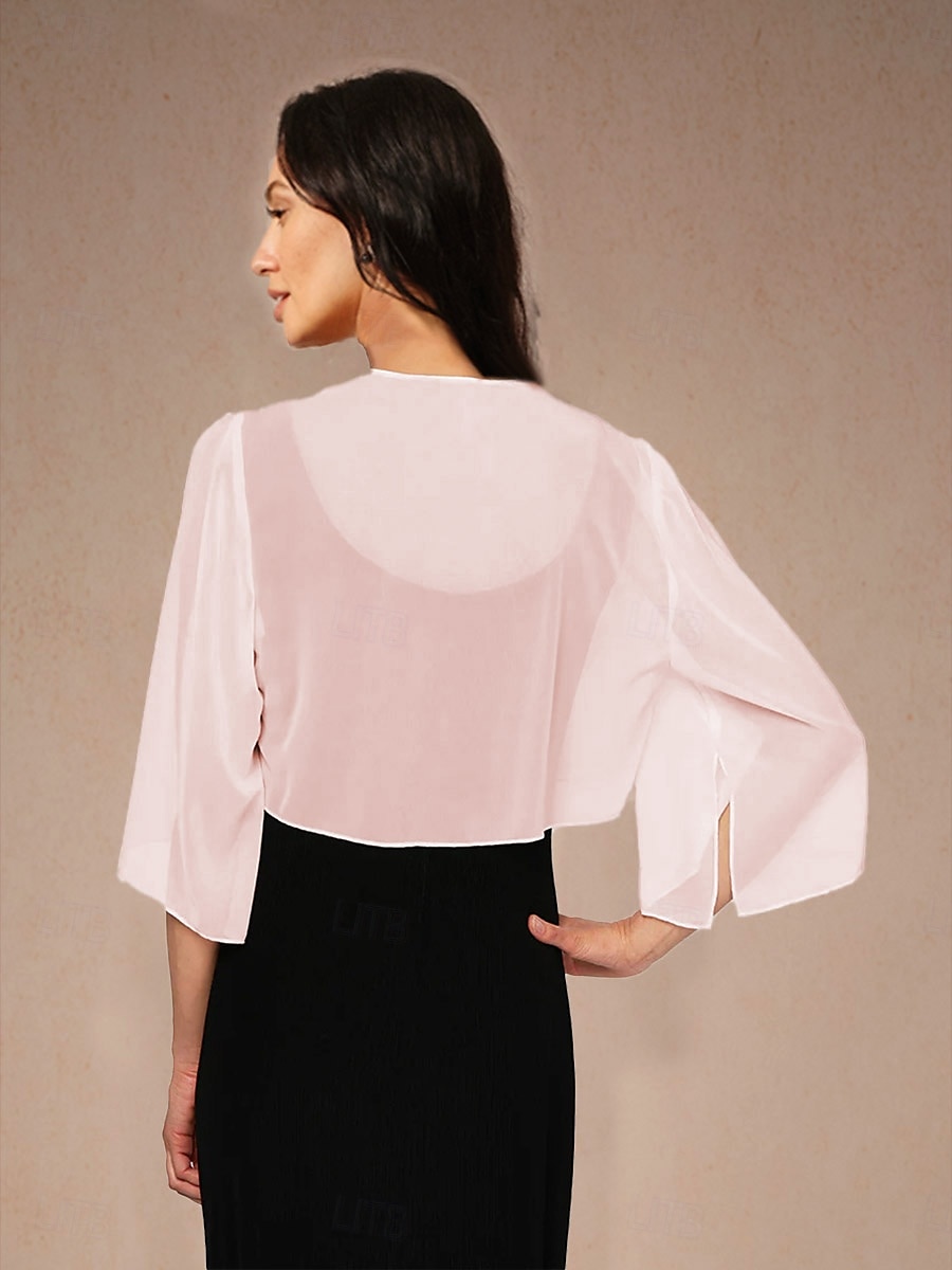 Dámské Splývavé topy Šifonové topy Pevná barva Elegantní 3/4 délka rukávu Asymetrický Crop Tops Svatební host Růžová růžová Léto Jaro Podzim 2025 - $29.99 –P2
