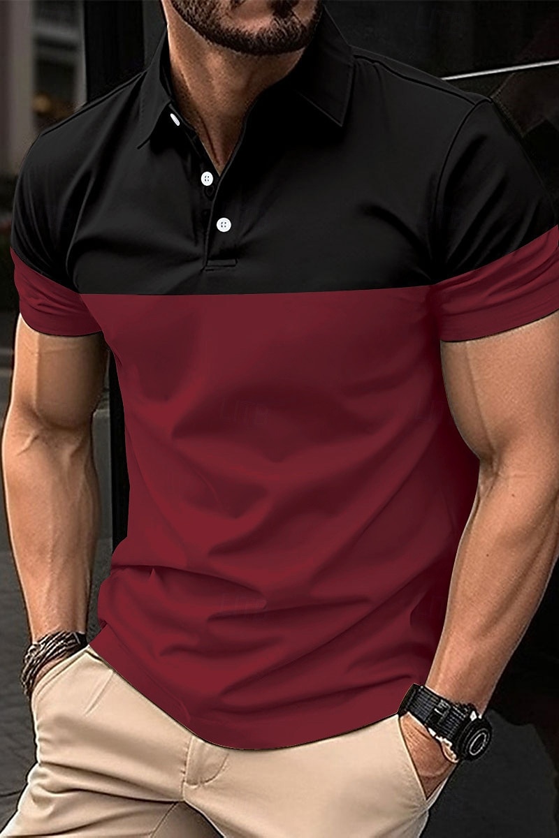Men's Golf Shirt Golf Polos Shirts Work Business Lapel Short Sleeve Modern Comfortable Color Block Patchwork Buttons Summer Spring Regular Fit Wine Pinky Yellow Blue Green Light Sky Blue Golf Shirt 2025 - $17.99 –P15