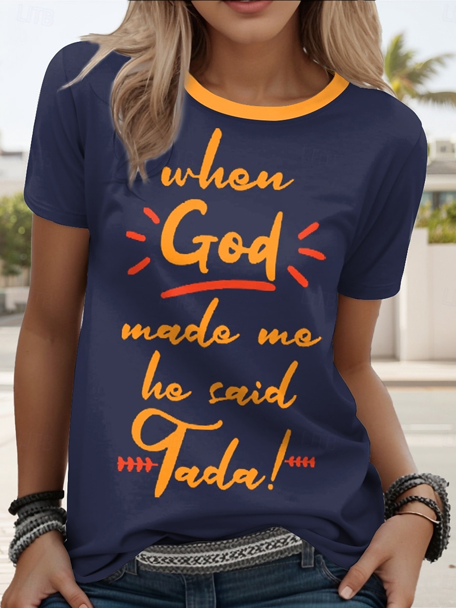 Women's T Shirt Graphic Letter Casual Short Sleeve Round Neck Regular Tops Daily Weekend Print Black Royal Blue Blue Green Summer Spring 2025 - $19.99 –P1