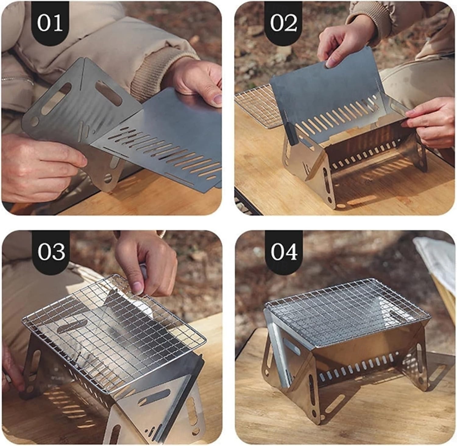 Barbecue pliant au charbon de bois, trous de ventilation faciles à installer en acier inoxydable, gril pliable pour les fêtes de 2025 ? GBP £10 –P7