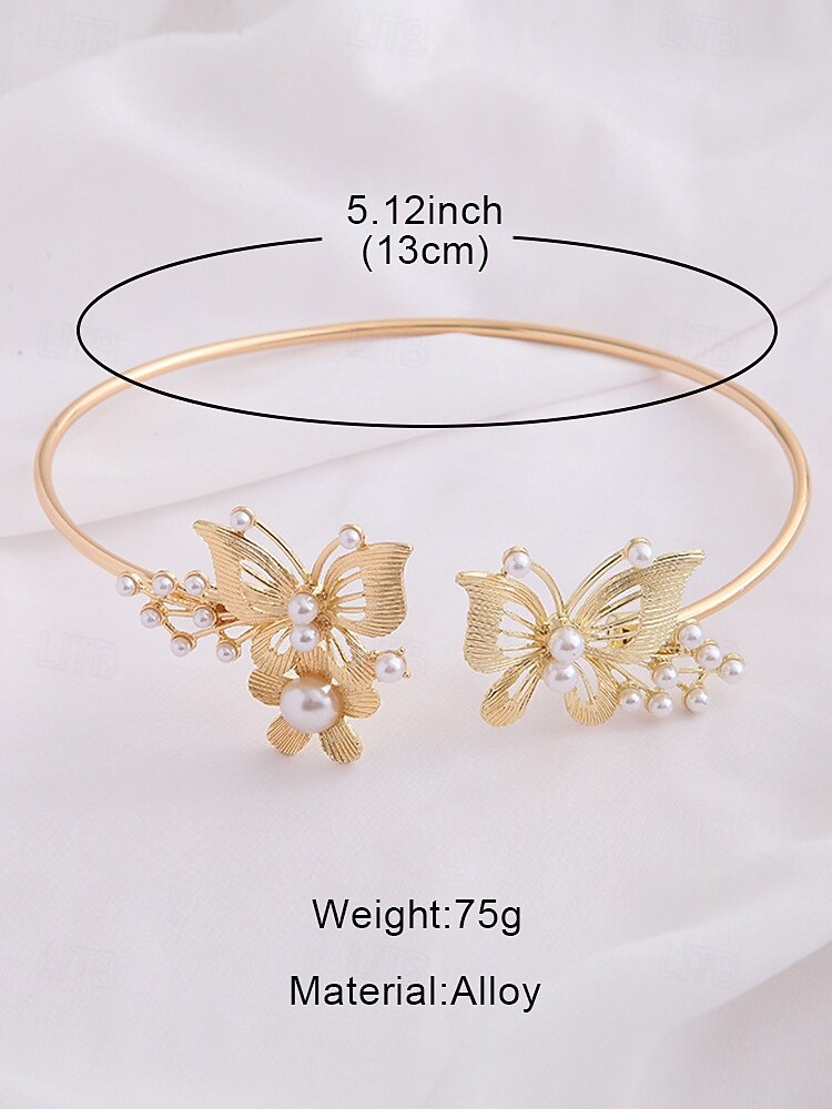 женское золотое колье-чокер с бабочкой и жемчугом – элегантное эффектное украшение для свадеб, вечеринок и особых случаев 2026 - $11.99 –P3