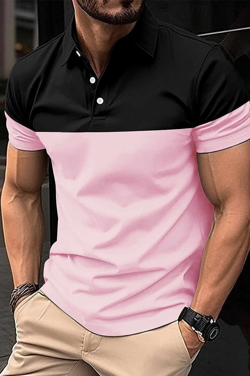Men's Golf Shirt Golf Polos Shirts Work Business Lapel Short Sleeve Modern Comfortable Color Block Patchwork Buttons Summer Spring Regular Fit Wine Pinky Yellow Blue Green Light Sky Blue Golf Shirt 2025 - $17.99 –P1