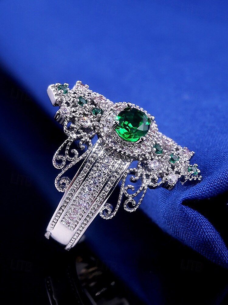 Bague couronne émeraude vintage pour femme – bijoux élégants d'inspiration royale pour fiançailles, mariages et occasions spéciales de 2025 ? $11.99 –P5