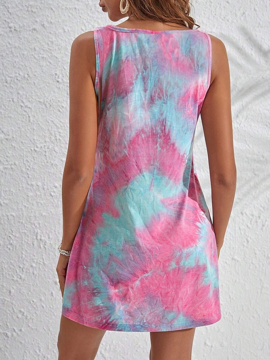 Women's Mini Dress Petite Dress A Line Dress Off The Shoulder Dress Vacation Casual Daily Loose Fit Graphic Tie Dye Sleeveless U Neck Pink Summer 2025 - $21.99 –P3