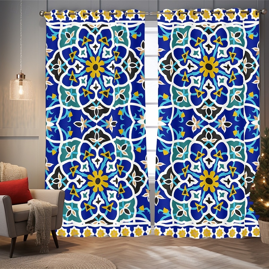 Verdunkelungsvorhänge Geometrisch Bohemian Isolierung Außen Balkon Ruhe Wohnzimmer Heimdekoration 2-teiliger Satz 3D Digitaldruck Perforiert 2025 - $30.99 –P10