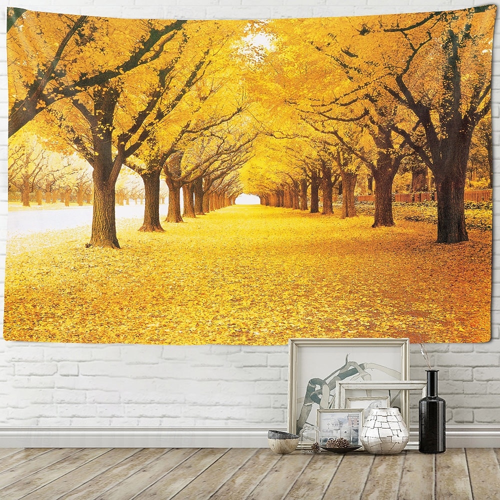 podzimní žlutá lesní scenérie závěsná tapiserie nástěnné umění velkoplošná tapiserie nástěnná malba dekorace fotografie pozadí koberec závěsy domácí ložnice dekorace obývacího pokoje 2026 - $15.99 –P4