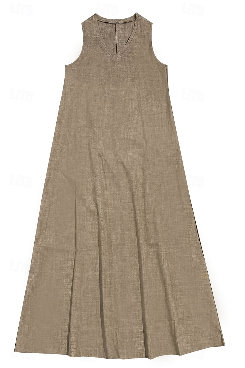 Damen Midikleid Leinen-inspirierte Kleider Freizeitkleid Baumwoll-Leinenkleid Sommerkleid Mode Basic Urlaub Täglich Ausgehen Normale Passform Einfach Ärmellos V Ausschnitt Leicht Braun Khaki Leicht 2025 - $26.99 –P5