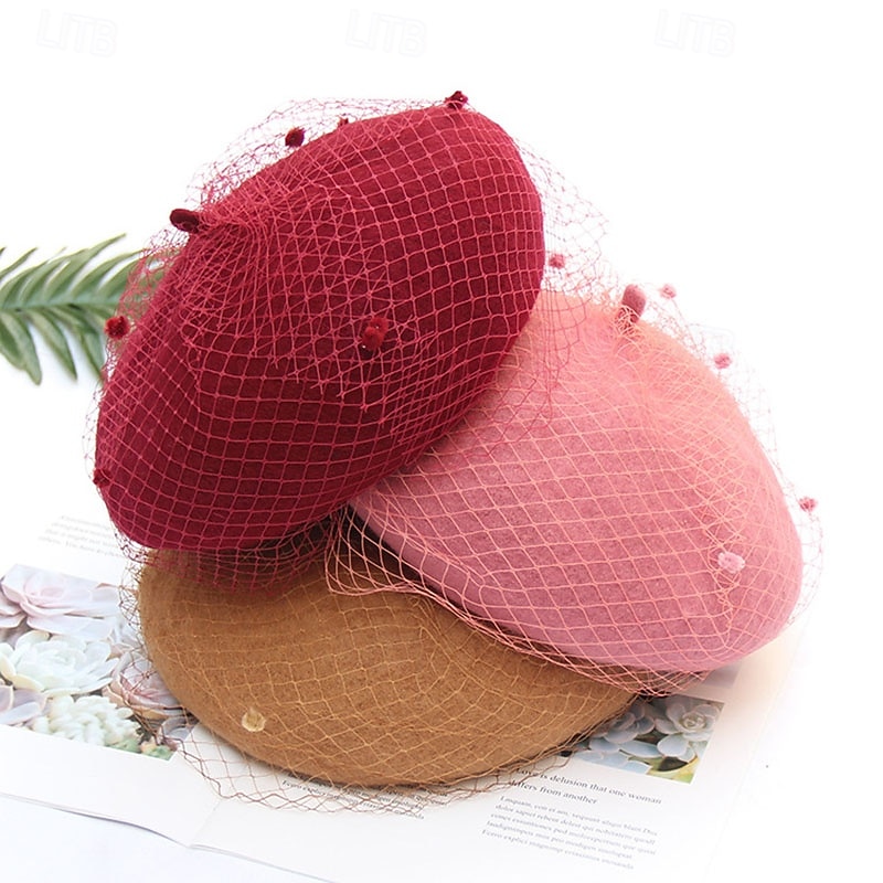 Головные уборы Полиэстер Берет Федора Широкополая шляпа День рождения Повседневные Праздники Элегантный стиль Винтаж Простой С Чистый цвет Планка Заставка Головной убор 2026 - $33.99 –P2