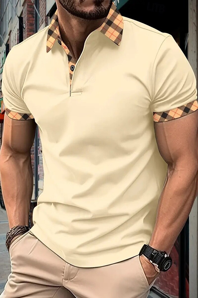 Men's Golf Shirt Golf Polos Shirts Formal Work Lapel Short Sleeve Modern Comfortable Color Block Patchwork Buttons Summer Spring Regular Fit Wine Apricot Black White Dark Navy Orange Golf Shirt 2025 - $19.99 –P15