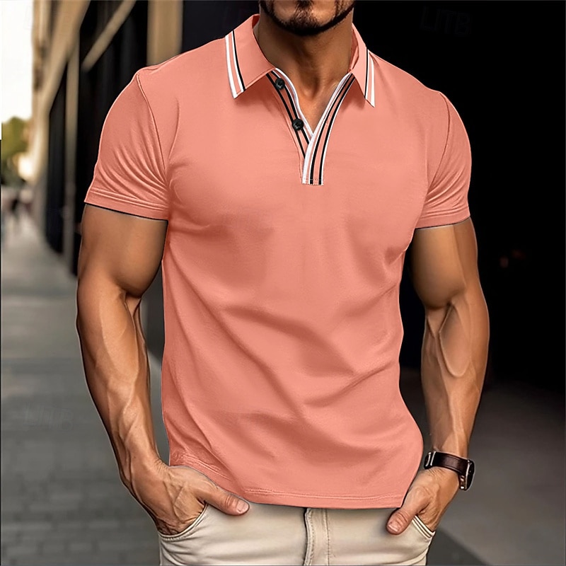 Men's Golf Shirt Golf Polos Shirts Work Casual Lapel Short Sleeve Basic Modern Plain Patchwork Buttons Summer Regular Fit White Yellow Pink Green Golf Shirt 2025 - $21.99 –P1