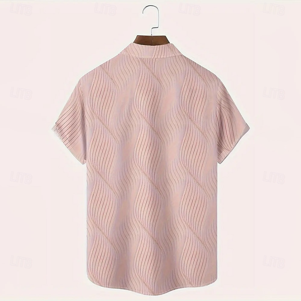 Men's Geometric Striped Shirt Casual Shirt Button Up Shirt Short Sleeve Fashion Casual Outdoor Vacation Holiday Summer Spring Turndown 3D Print Collared Shirts Light Blue Pink Khaki Dark Blue 2025 - $23.99 –P8